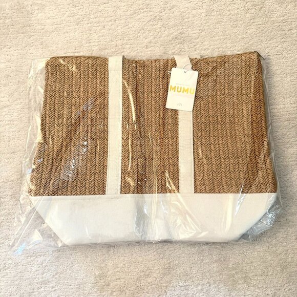 Show Me Your Mumu Sunseeker Large Straw Tote Bag NWT FabFitFun Collab Beach Bag - Picture 9 of 11